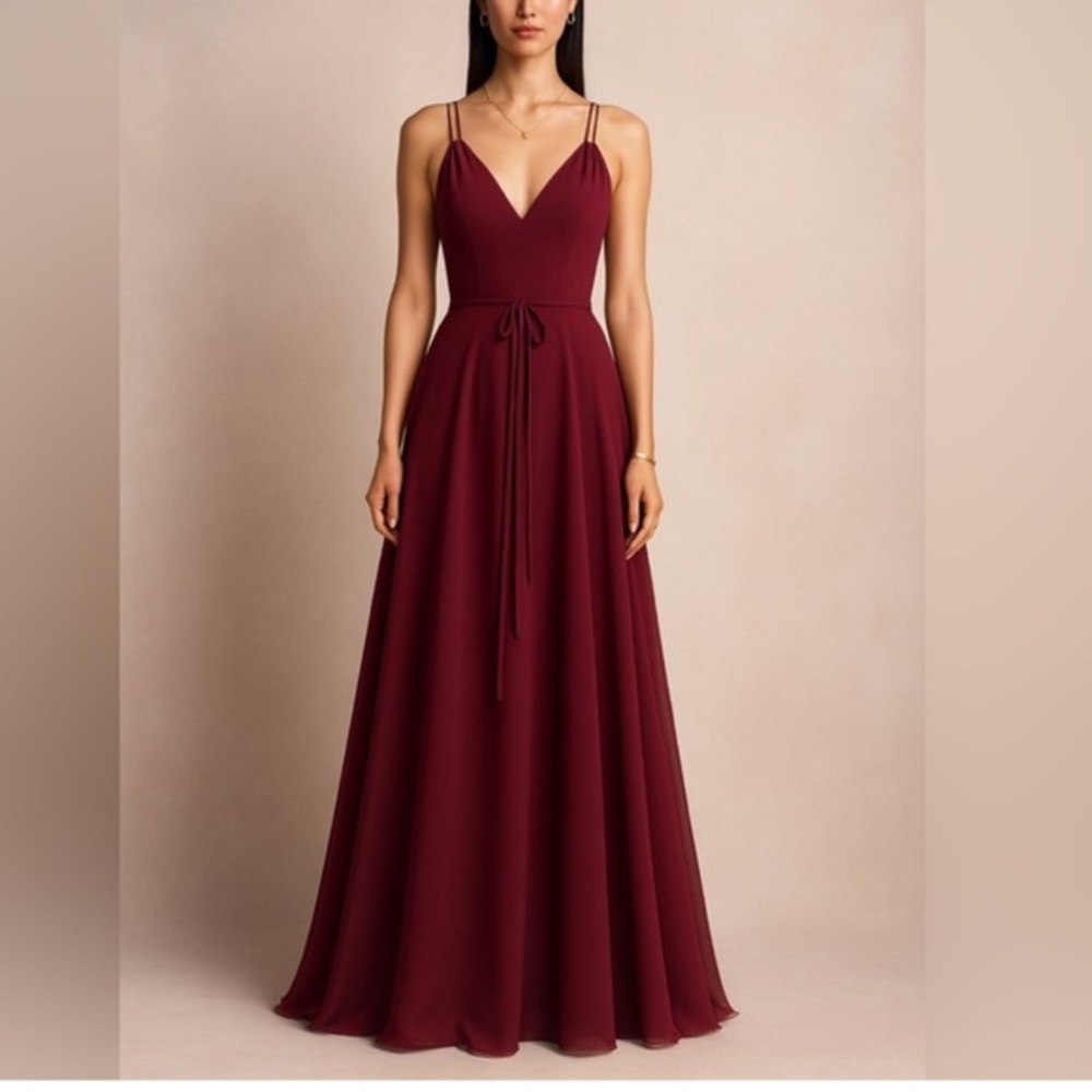 Marchesa Notte Valentia Gown‎ Women’s 8 Burgundy A-Line V-Neck Sleeveless Formal